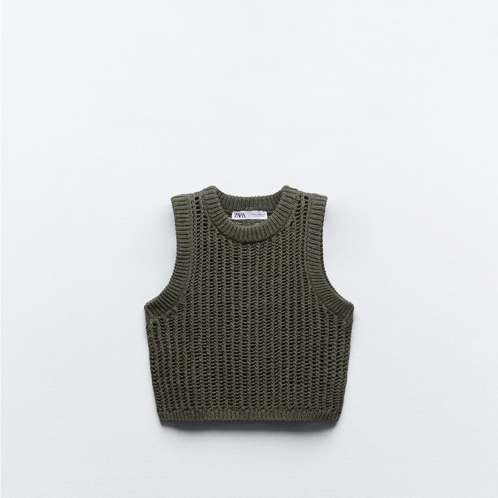 Zara Khaki Sleeveless Knit Top